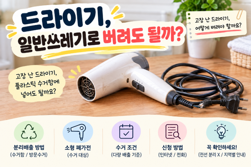 고장 난 드라이기 어떻게 버릴까? 소형 폐가전 분리배출과 무료수거 방법