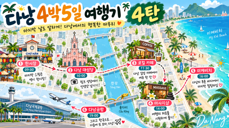 [다낭 4박 5일 여행기 4탄] 한시장·다낭대성당·마사지, 마지막 날 쇼핑부터 미케비치까지