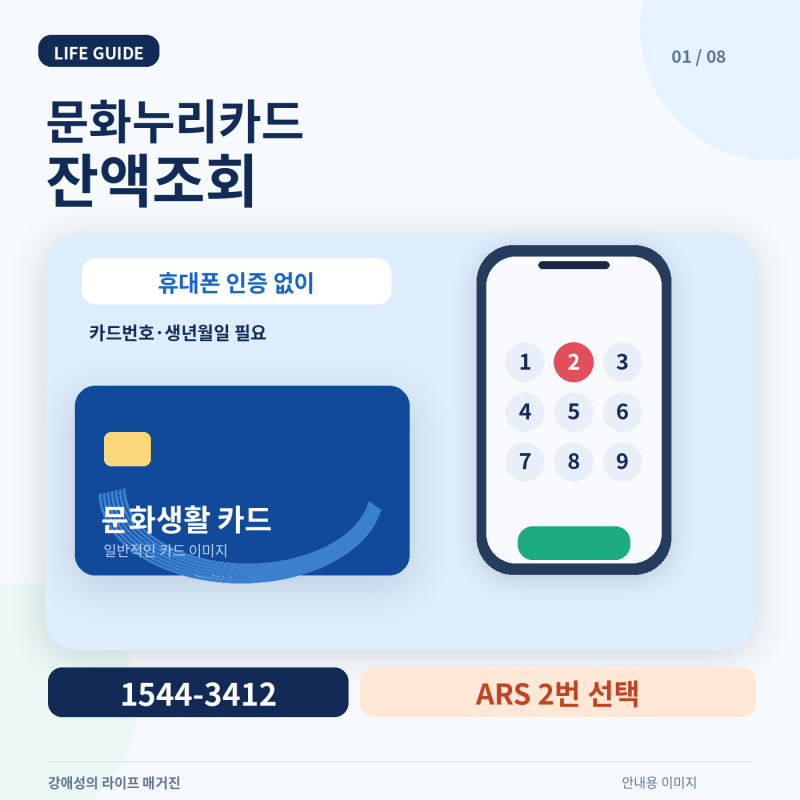 문화누리카드 잔액조회, 휴대폰 인증 없이 ARS 2번으로 확인