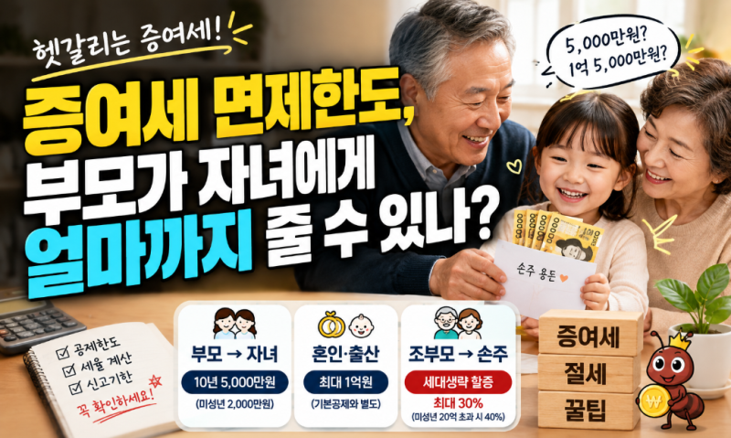 증여세 면제한도, 부모가 자녀에게 얼마까지 줄 수 있나?