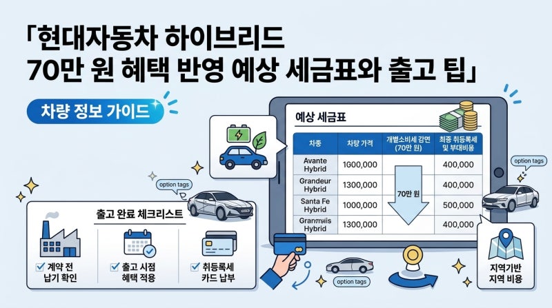 현대자동차 하이브리드 70만 원 혜택 반영 예상 세금표와 출고 팁