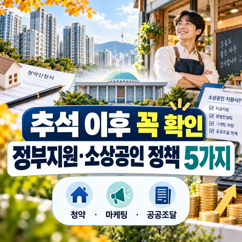 2026 추석 이후 정부지원사업 5가지｜중소기업 특별공급·소상공인 지원금·공공기관 납품 총....