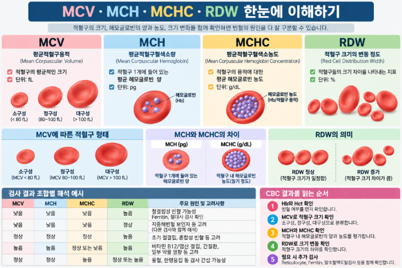 MCV·MCH·MCHC·RDW 한 번에 이해하기｜빈혈검사 결과 읽는 순서