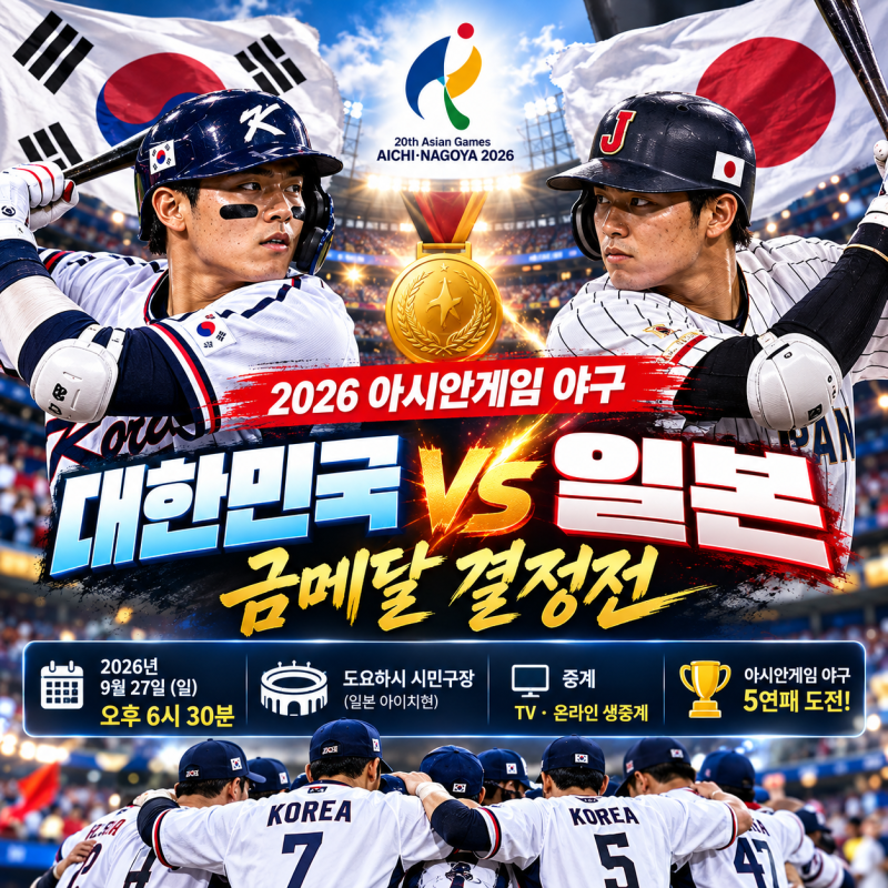 2026 아시안게임 야구 결승 선발투수｜한국 일본 예상 라인업·한일전 관전포인트