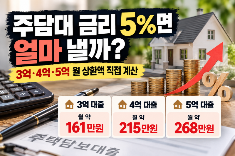 주담대 금리 5%면 얼마 낼까? 3억·4억·5억 월 상환액 직접 계산