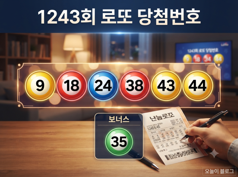 1243회 로또 당첨번호 9·18·24·38·43·44｜보너스 35 총정리