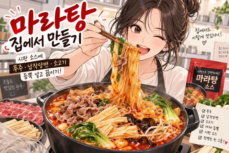 집에서 마라탕 만들기 시판 소스로 푸주 납작당면 소고기 황금레시피