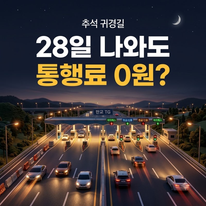 추석 고속도로 통행료, 27일 밤 들어가 28일 나와도 무료일까?