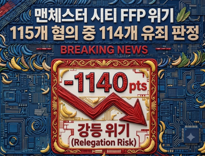 FFP 114건 위반한 맨체스터 시티 이대로 강등 당하나? 이론 상 승점 1140점 삭감 위기!