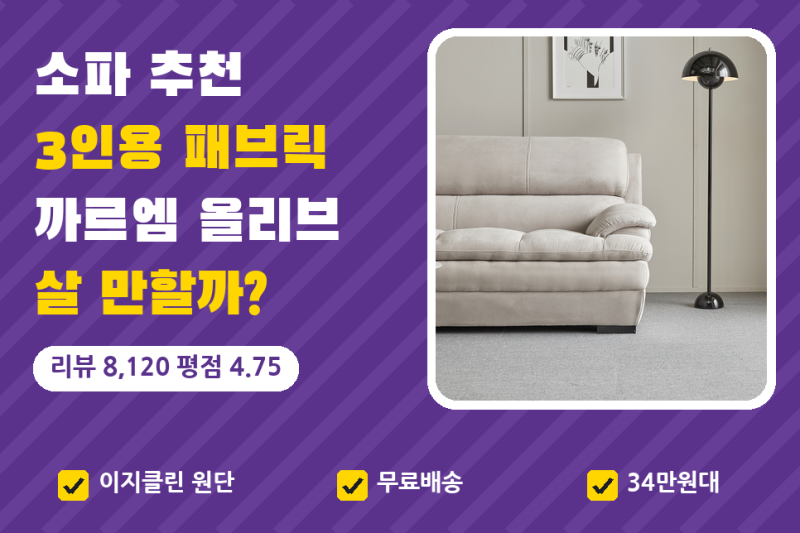소파 추천 3인용, 패브릭 | 리뷰 8,120건 까르엠 올리브 34만원대, 쿠션감과 크기로 본 장단점 (....