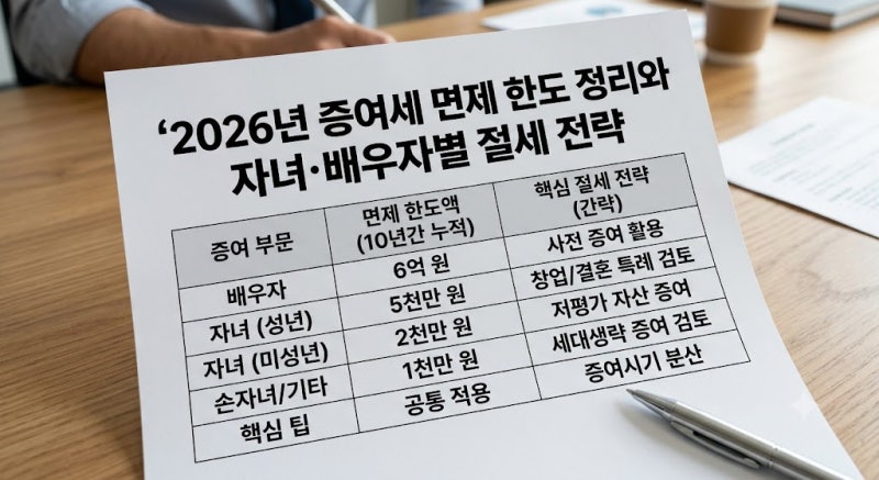 2026년 증여세 면제 한도 정리와 자녀 배우자별 절세 전략