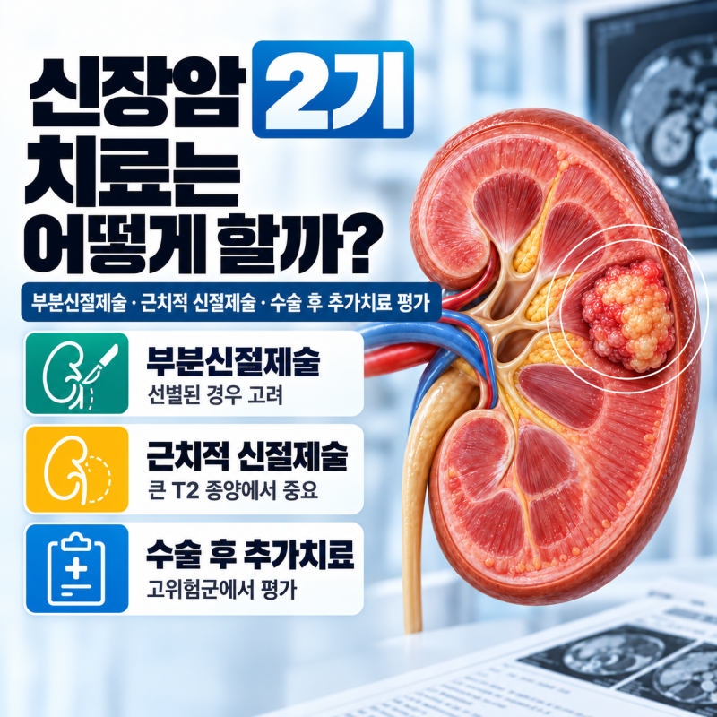 신장암 2기 치료는 어떻게 할까? 부분·근치적 신절제술과 수술 후 면역항암 기준