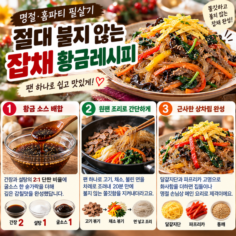 [명절·홈파티 필살기] 절대 불지 않는 잡채 황금레시피｜초간단잡채만들기 원팬 조리법꿀팁