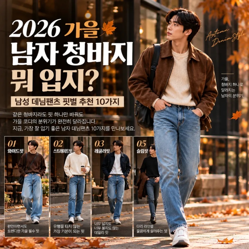 2026 가을 남자 청바지 뭐 입지? 남성 데님팬츠 핏별 추천 10가지