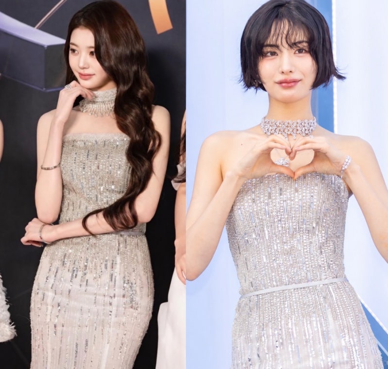 어쩜 이래? 숏컷 하나로 같은 비즈 드레스 입었는데 장원영·나나의 스타일링 갈리네.