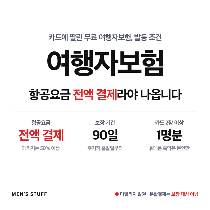 여행자보험, 카드 무료보험은 항공요금 전액 결제라야 나옵니다