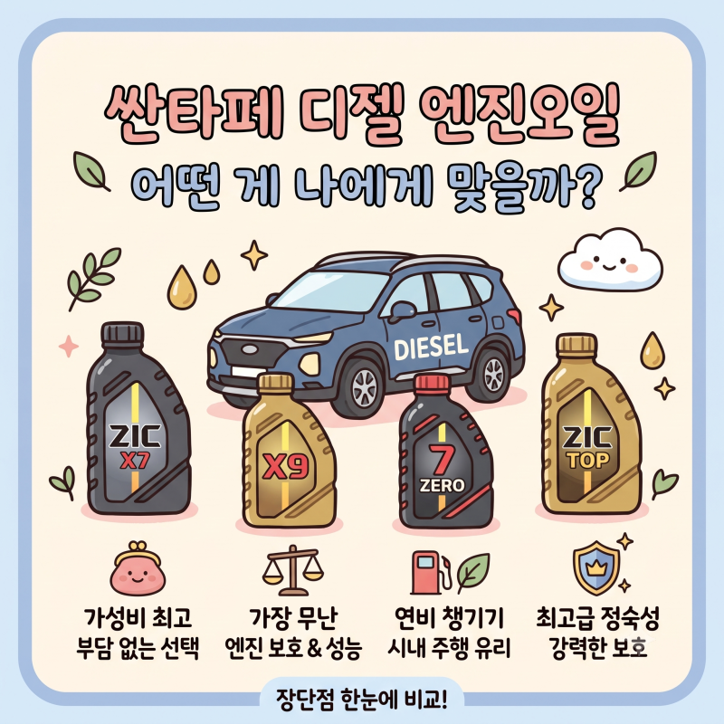 싼타페 디젤 엔진오일 추천! 꽉 막힌 출퇴근길 연비 깎아먹는 주행감, 저점도 ZIC 7 ZERO