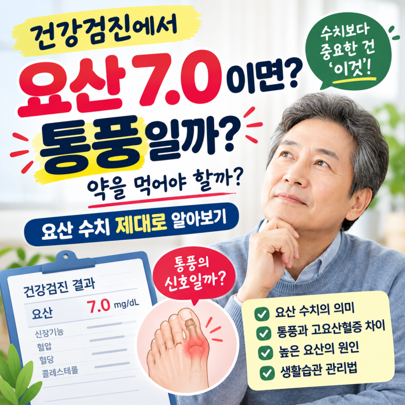 건강검진에서 요산 7.0이 나왔다면? 통풍일까? 약을 먹어야 할까? 요산 수치 제대로 알아보기