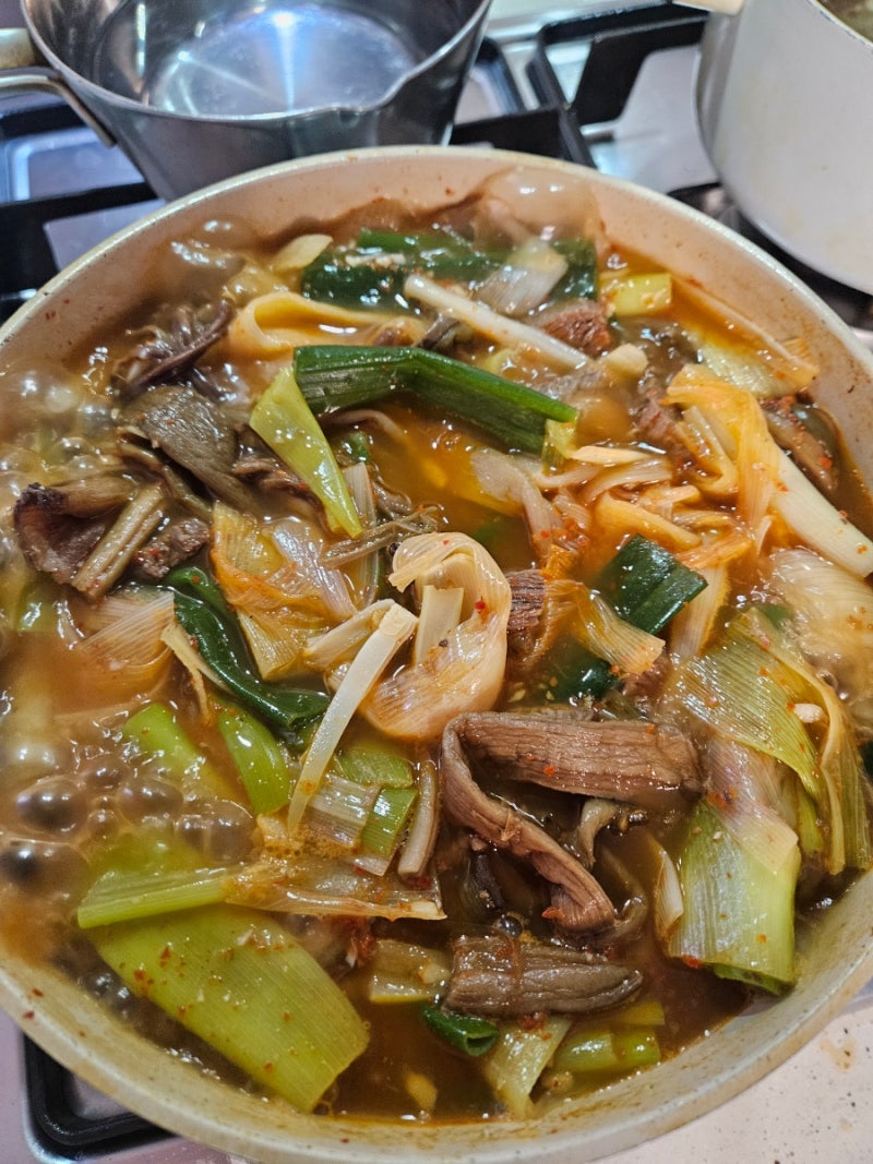 안성한우 양지고기로 토란대와 고사시로 육개장 끓이기