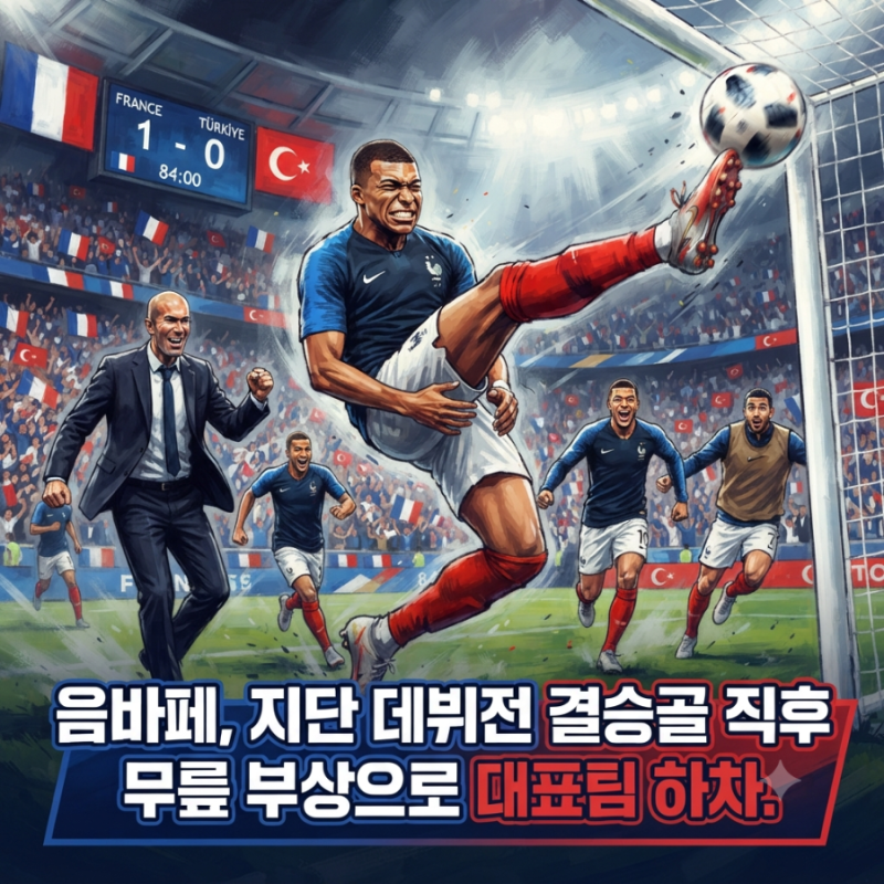 음바페 무릎 부상, 지단 데뷔전 결승골 직후 프랑스 대표팀 하차