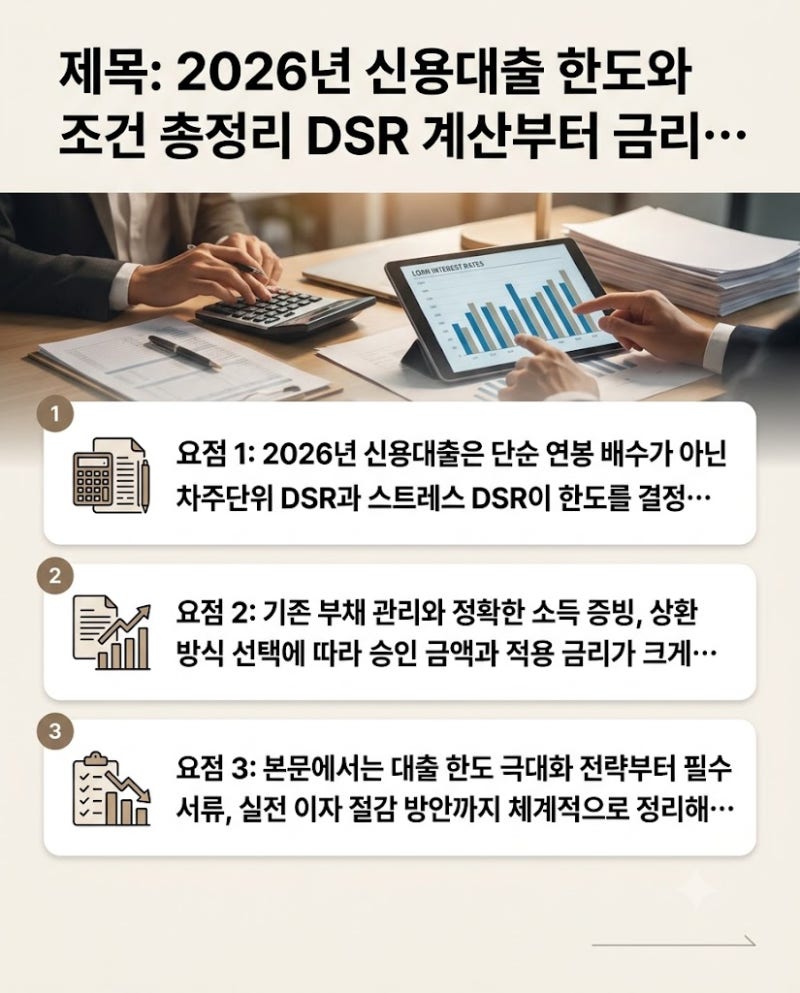 2026년 신용대출 한도와 조건 총정리 DSR 계산부터 금리 낮추는 현실 팁