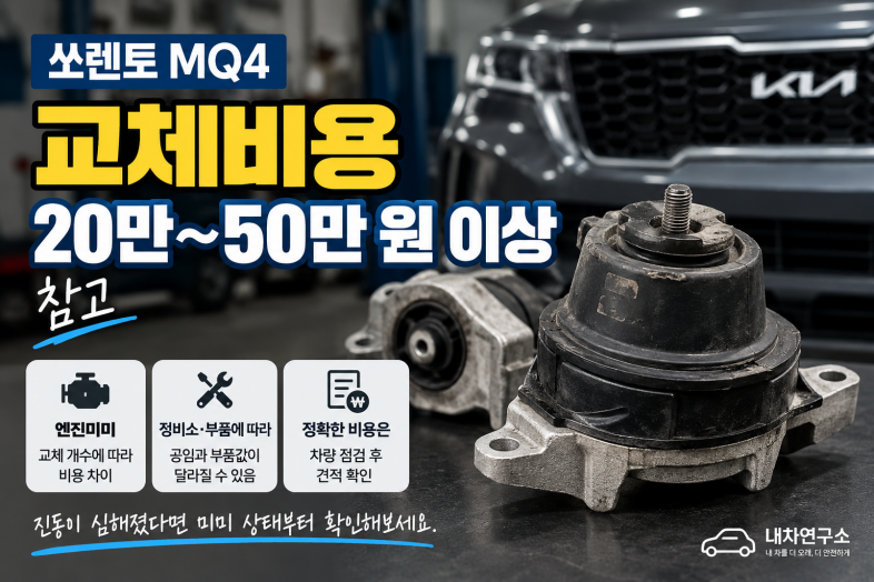 쏘렌토 MQ4 엔진미미 교체비용, 정차할 때 진동 심하면 얼마 들까