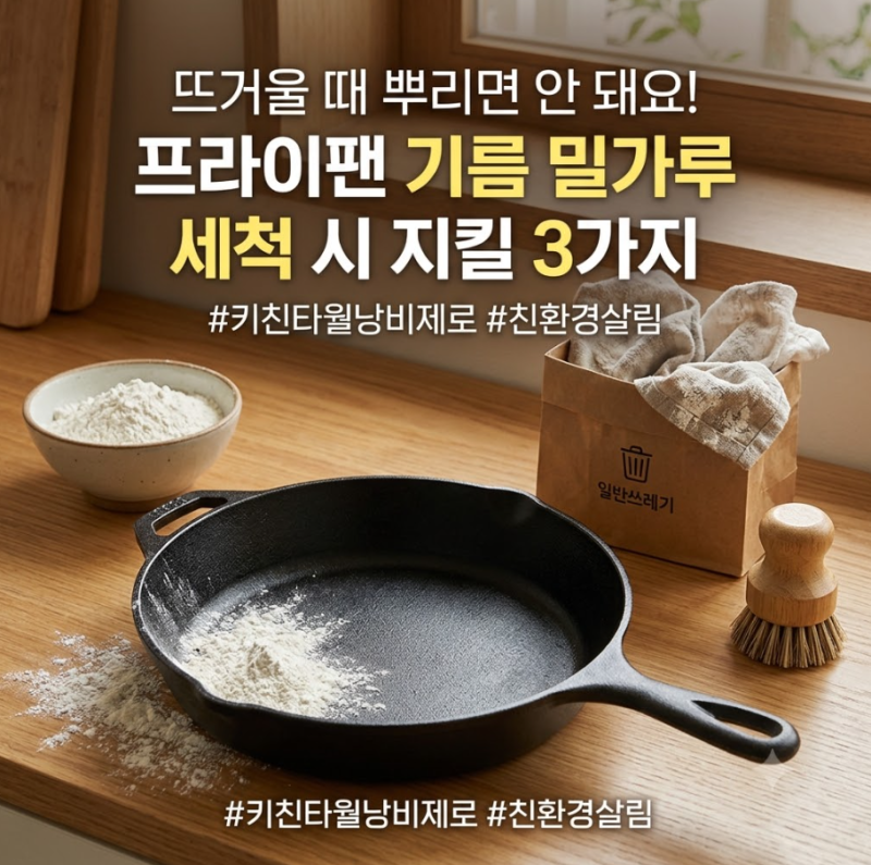뜨거울 때 뿌리면 안 돼요! 프라이팬 기름 밀가루 세척 시 지킬 3가지