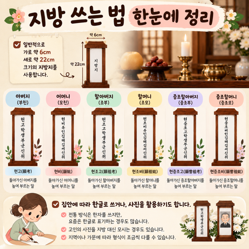지방 쓰는 법｜부모님·조부모님 호칭과 한자 쓰는 방법