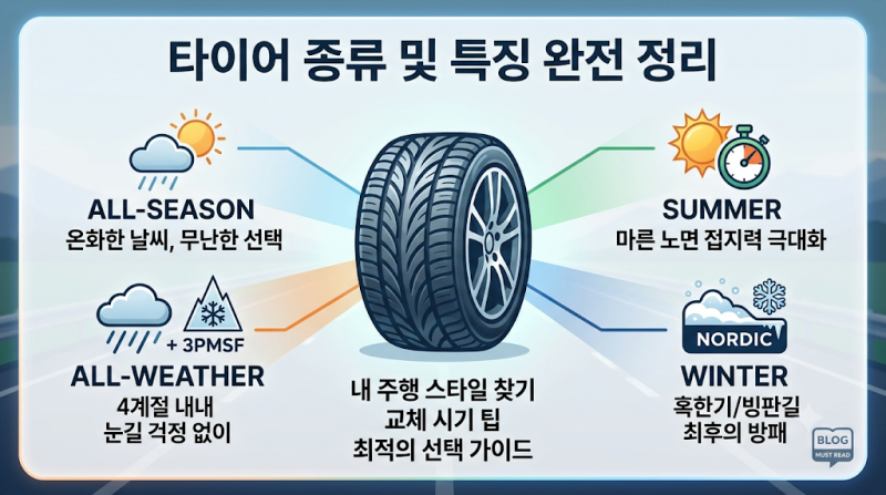 타이어 교체 완벽 가이드: 주기, 수량, 위치선택부터 종류별(4계절·올웨더·썸머·윈터) 차이 ....