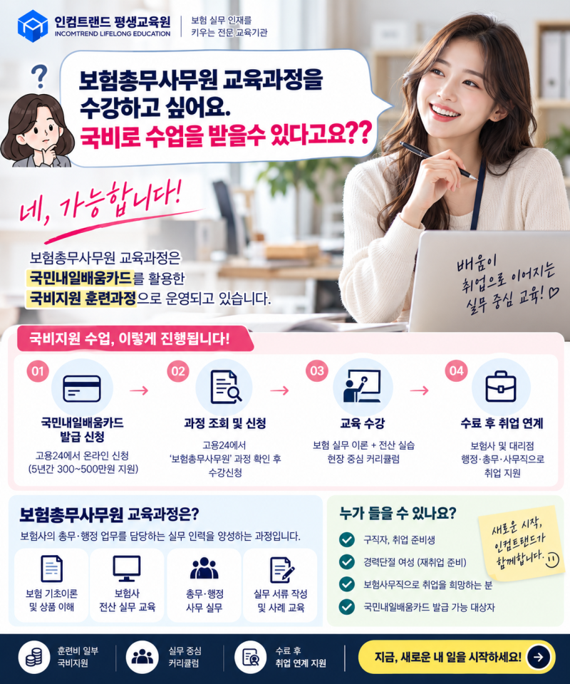 내일배움카드부터 수강 신청까지 — 막히는 지점만 짚어드립니다(보험총무학원수강하기)