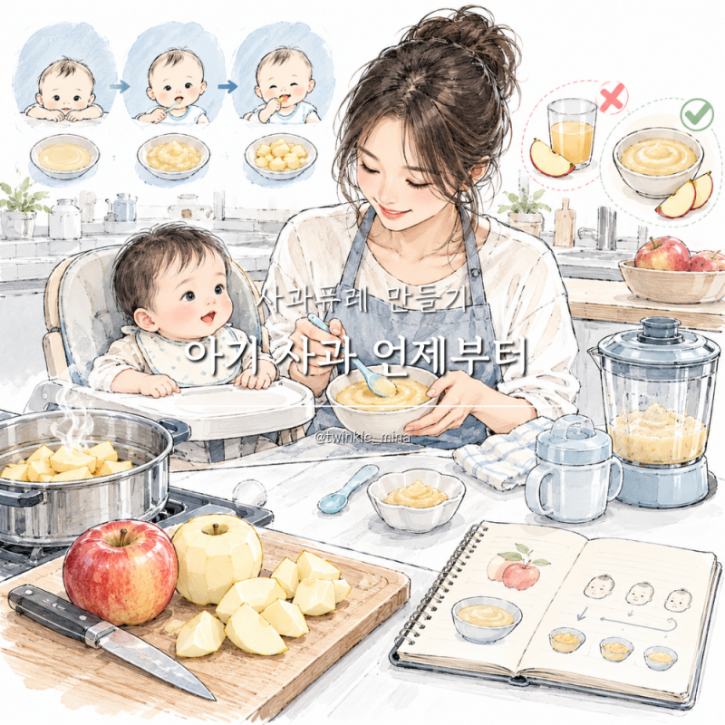 아기 사과 언제부터 사과즙 괜찮을까? 사과퓨레 만들기