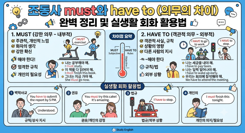 조동사 must와 have to (의무의 차이) 완벽 정리 및 실생활 회화 활용법