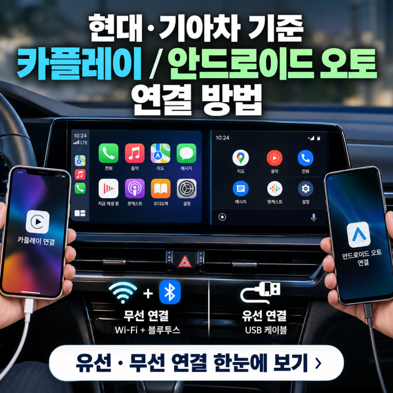 인천공항렌트카, 현대 기아차 기준 카플레이 안드로이드 오토 연결 방법