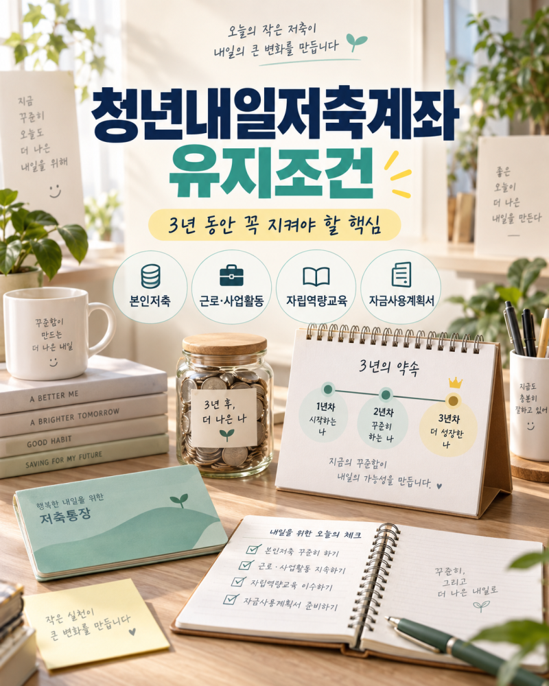 2026 청년내일저축계좌 유지조건｜매월 저축·근로·교육 10시간·적립중지 총정리