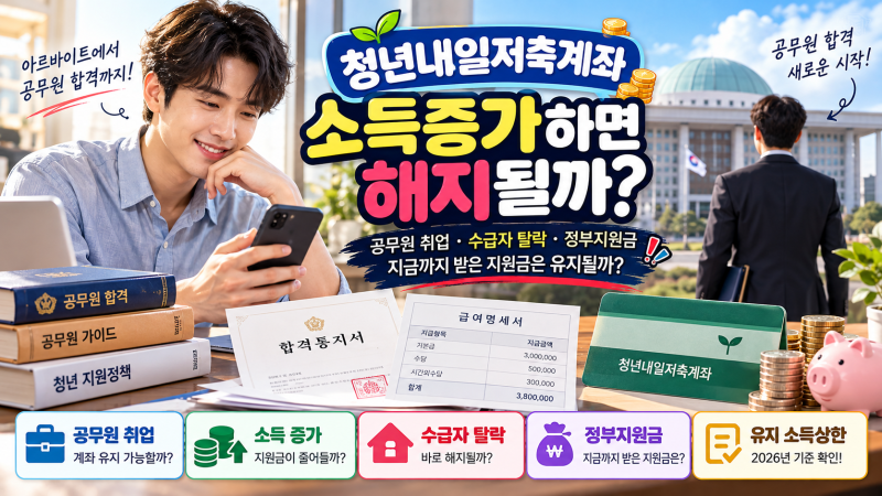 청년내일저축계좌 소득증가하면 해지될까?｜공무원 취업·수급자 탈락·정부지원금·기존 적....