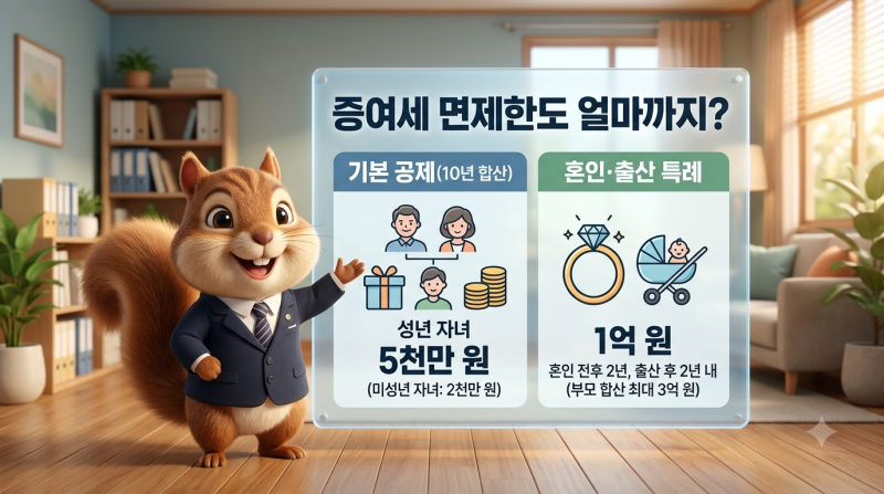 증여세 면제한도 얼마까지? 부모 자녀 5천만 원 공제와 혼인 출산 특례