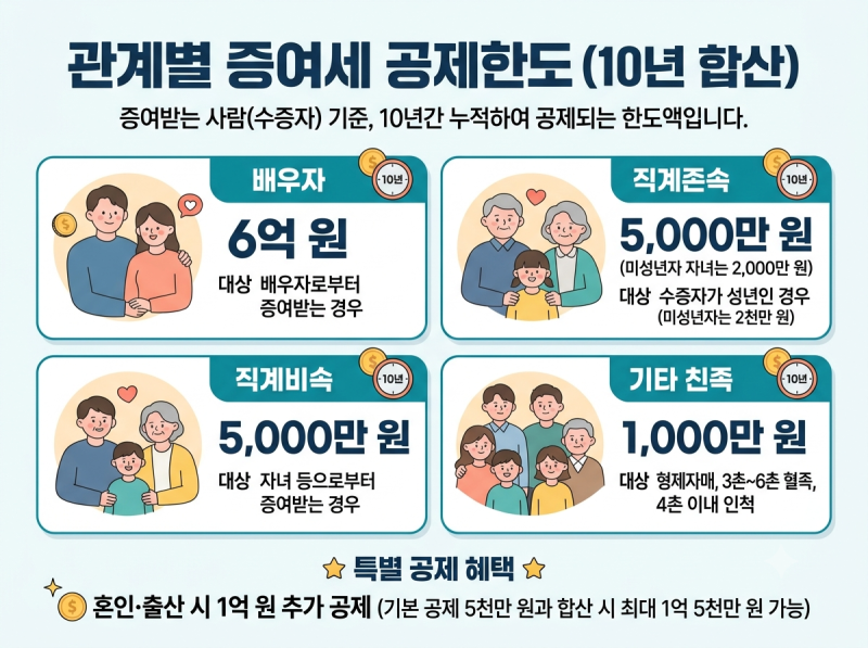 증여세 10년기준 날짜 | 2026 면제한도·혼인출산공제·홈택스 신고방법