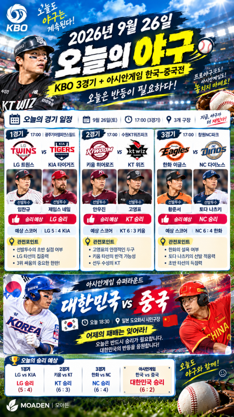 ⚾ 2026년 9월 26일 오늘의 야구 ⚾