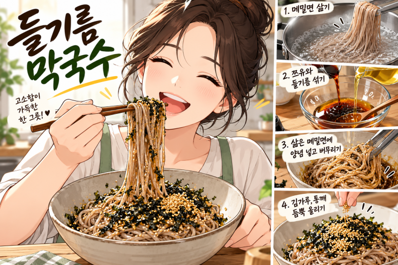 들기름 막국수 황금레시피 메밀면 삶는법과 쯔유 조합 비법