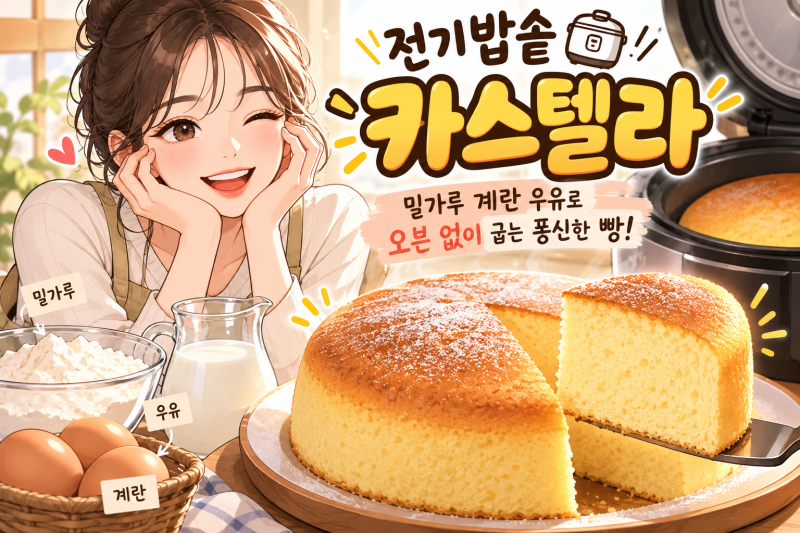전기밥솥 카스텔라 만들기 밀가루 계란 우유로 노오븐 퐁신한 빵 황금레시피