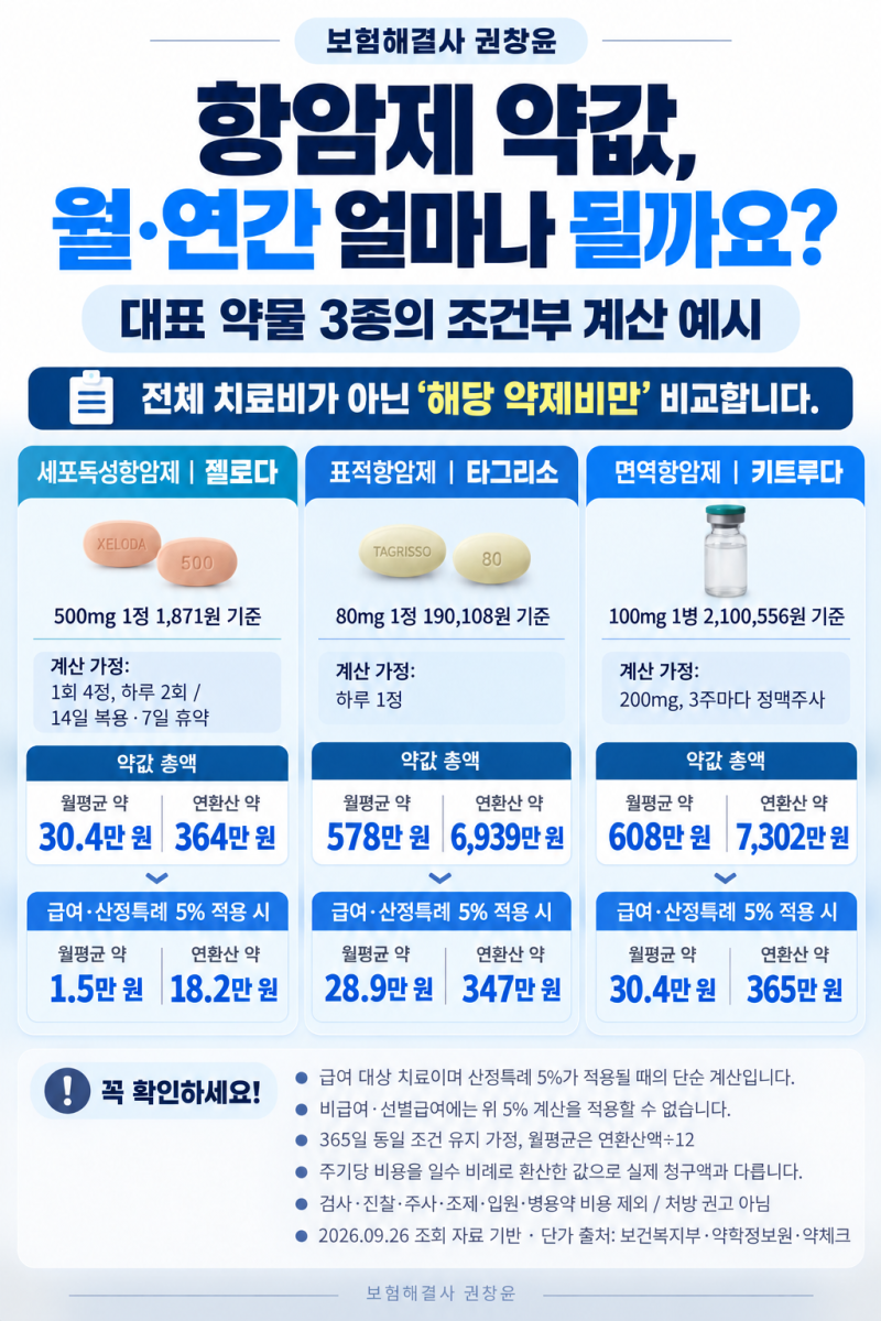 항암치료 한 달 비용은 얼마일까요? 젤로다·타그리소·키트루다 월·연간 약값 비교