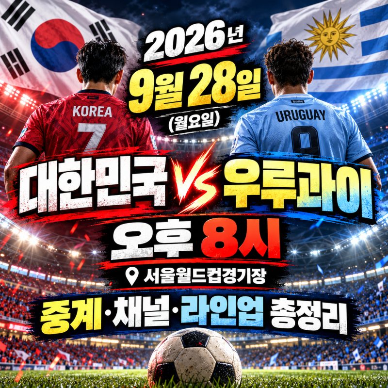 2026년 09월 28일 대한민국 우루과이 중계 어디서? 경기시간·채널부터 예상 라인업까지 정리해....
