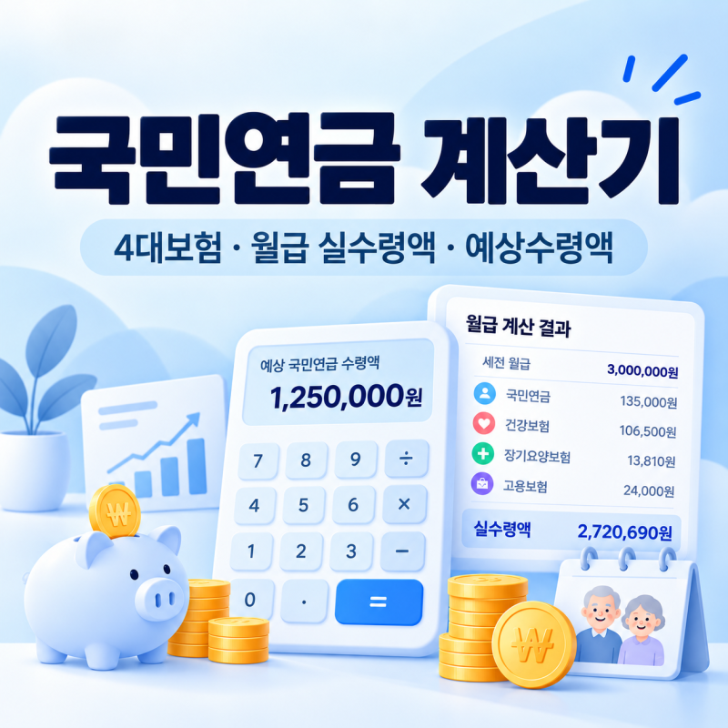 국민연금 계산기 4대보험 월급 실수령액 예상수령액 한번에 계산하기