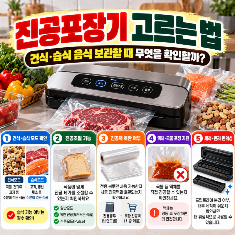 진공포장기 고르는 법, 건식·습식 음식 보관할 때 무엇을 확인할까
