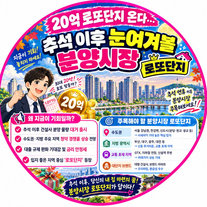 "20억 로또청약 쏟아진다고?" 추석 이후 눈여겨볼 아파트 분양 총정리
