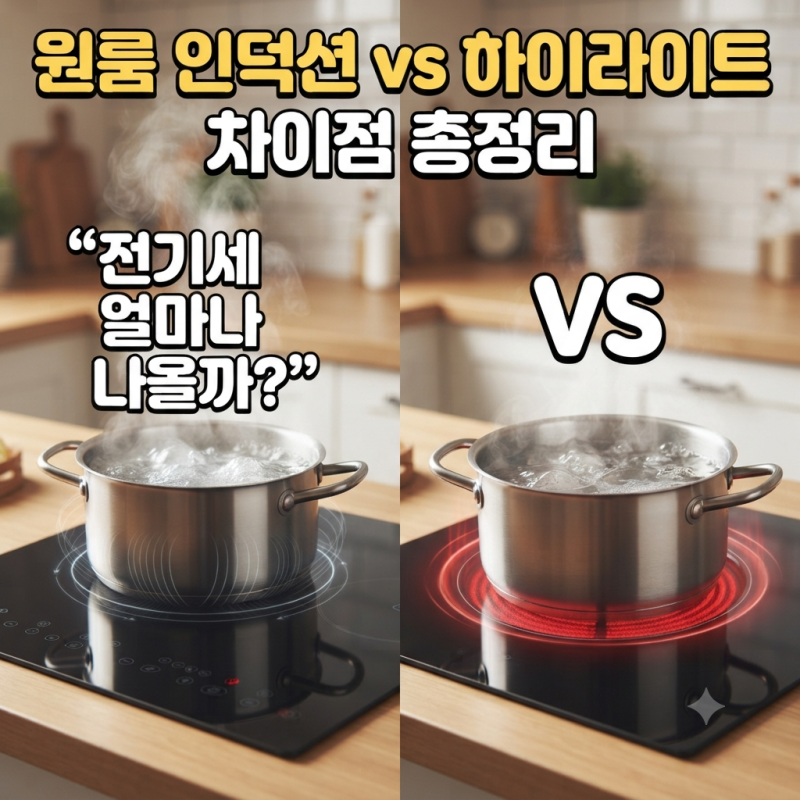 "라면 끓일 때 전기세 폭탄 맞을까?" 원룸 인덕션 vs 하이라이트 전기세 및 성능 차이점 완벽 ....