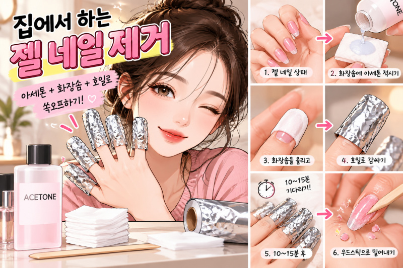집에서 젤네일 셀프 쏙오프 손상 없이 제거하는 법(아세톤·호일·우드스틱)