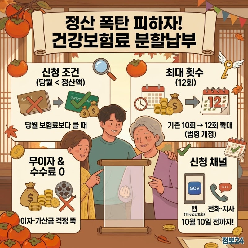 건강보험료 분할 납부 신청 방법: 10월 10일 마감 전 최대 11회 무이자 분납 총정리