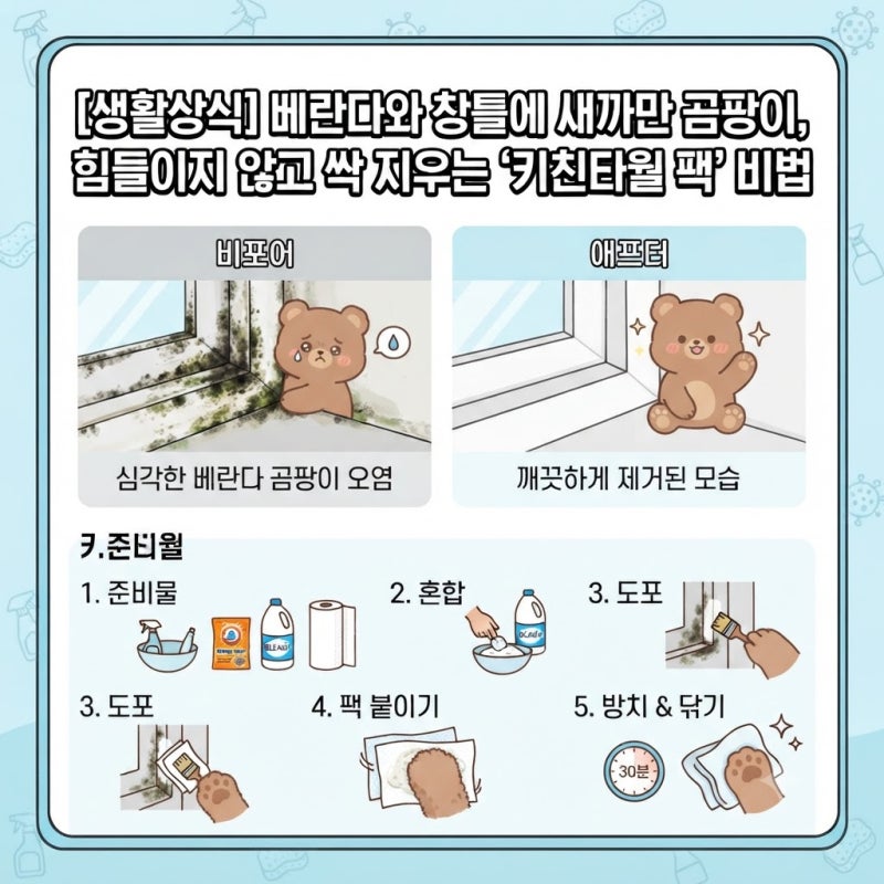 [생활상식] 베란다와 창틀에 새까만 곰팡이, 힘들이지 않고 싹 지우는 '키친타월 팩' 비법