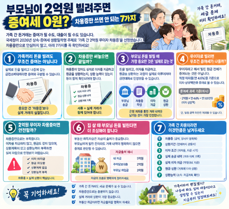 부모님이 2억원 빌려주면 증여세 0원? 차용증만 쓰면 안 되는 7가지